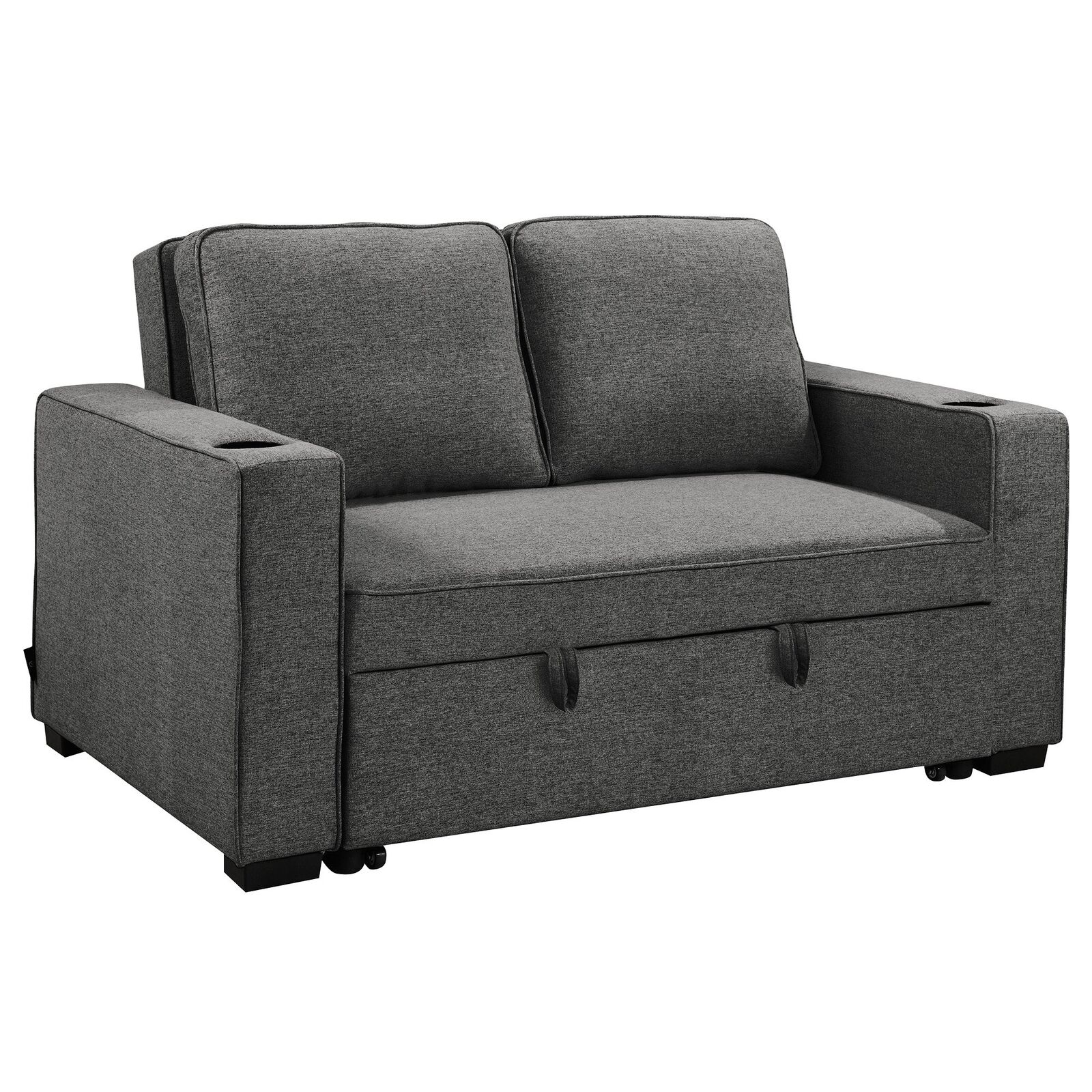 Sarantino Hoffman Linen Sofa Bed with Cushions and Cup Holders - Dark Grey Sarantino Hoffman Linen Sofa Bed with Cushions and Cup Holders - Dark Grey
