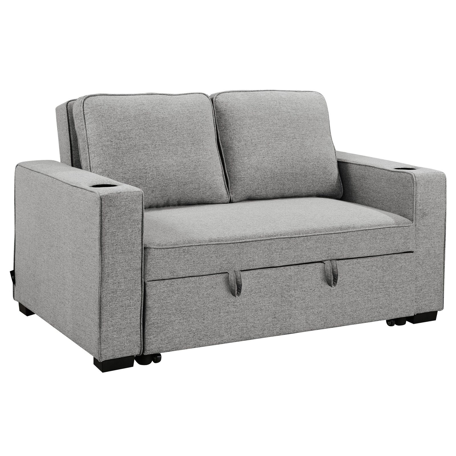 Sarantino Hoffman Linen Sofa Bed with Cushions &Cup Holders Light Grey Sarantino Hoffman Linen Sofa Bed with Cushions &Cup Holders Light Grey