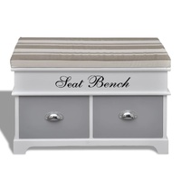 White Storage & Entryway Bench with Grey Cushion Top 2 Drawer