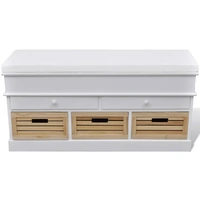 White Storage & Entryway Bench with Cushion Top 2 Draw 3 Crate