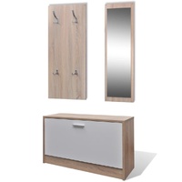 Oak and White 3-in-1 Wooden Shoe Cabinet Set