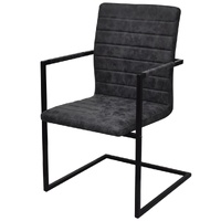 Cantilever Dining Chairs 2 pcs Black Faux Leather