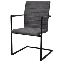 Cantilever Dining Chairs 2 pcs Grey Faux Leather