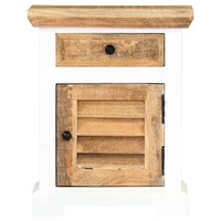 Nightstand White and Brown 40x30x50 cm Solid Rough Mango Wood
