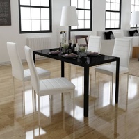 Dining Set 5 Pieces Artificial Leather Black and White