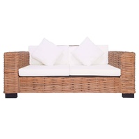 2 Piece Garden Sofa Set with Cushions Natural Rattan