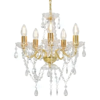 Chandelier with Crystal Beads Golden Round 5 x E14