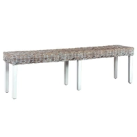 Bench 160 cm White Natural Kubu Rattan and Solid Mango Wood