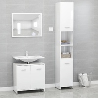 3 Piece Bathroom Furniture Set High Gloss White Engineered Wood
