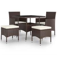 5 Piece Garden Dining Set Poly Rattan Brown