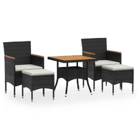 5 Piece Garden Dining Set Poly Rattan & Solid Acacia Wood Black