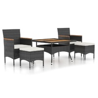 5 Piece Garden Dining Set Poly Rattan & Solid Acacia Wood Black