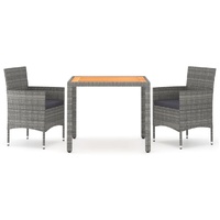 3 Piece Garden Dining Set Poly Rattan & Solid Acacia Wood Grey