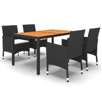 5 Piece Garden Dining Set Poly Rattan Black