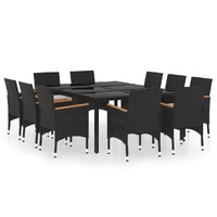 11 Piece Garden Dining Set Poly Rattan Black