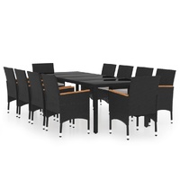 11 Piece Garden Dining Set Poly Rattan Black