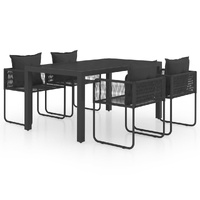 5 Piece Garden Dining Set PVC Rattan Black