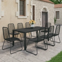 9 Piece Garden Dining Set PVC Rattan Black