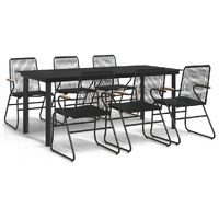 7 Piece Garden Dining Set Black PVC Rattan