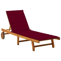 Garden Sun Lounger with Cushion Solid Acacia Wood