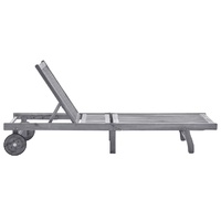 Garden Sun Lounger with Cushion Grey Solid Acacia Wood