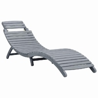 Sun Lounger with Cushion Grey Solid Acacia Wood