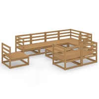 9 Piece Garden Lounge Set Honey Brown Solid Pinewood
