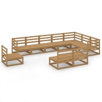 10 Piece Garden Lounge Set Honey Brown Solid Pinewood