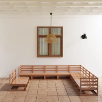 11 Piece Garden Lounge Set Honey Brown Solid Pinewood