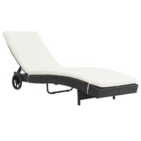 Sun Loungers 2 pcs with Wheels and Cushions Poly Rattan Black