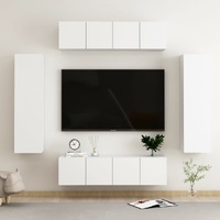 6 Piece TV Cabinet Set White Engineered Wood