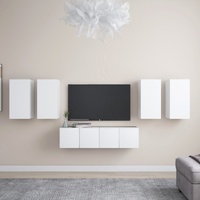 6 Piece TV Cabinet Set White Engineered Wood