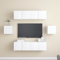 6 Piece TV Cabinet Set White Engineered Wood