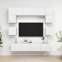 8 Piece TV Cabinet Set White Engineered Wood