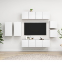 8 Piece TV Cabinet Set White Engineered Wood