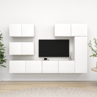 6 Piece TV Cabinet Set White Engineered Wood