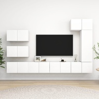 8 Piece TV Cabinet Set White Engineered Wood