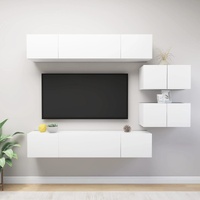 6 Piece TV Cabinet Set White Engineered Wood