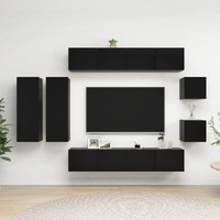 8 Piece TV Cabinet Set Black Engineered Wood