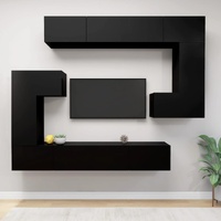 8 Piece TV Cabinet Set Black Engineered Wood