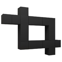 10 Piece TV Cabinet Set Black Engineered Wood