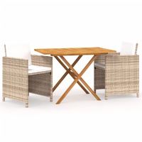 3 Piece Garden Dining Set with Cushions Beige