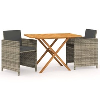 3 Piece Garden Dining Set with Cushions Grey