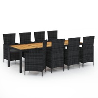 9 Piece Outdoor Dining Set with Cushions Poly Rattan Black