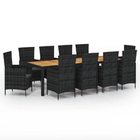 11 Piece Outdoor Dining Set with Cushions Poly Rattan Black
