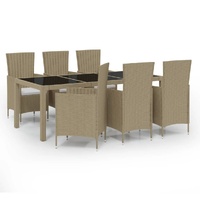 7 Piece Outdoor Dining Set with Cushions Poly Rattan Beige