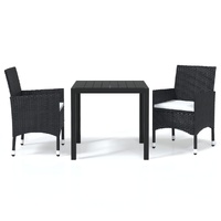 3 Piece Garden Dining Set with Cushions Poly Rattan Black