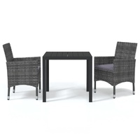 3 Piece Garden Dining Set with Cushions Poly Rattan Grey