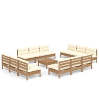 13 Piece Garden Lounge Set with Cream Cushions Pinewood