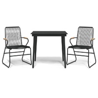 3 Piece Garden Dining Set Black PVC Rattan